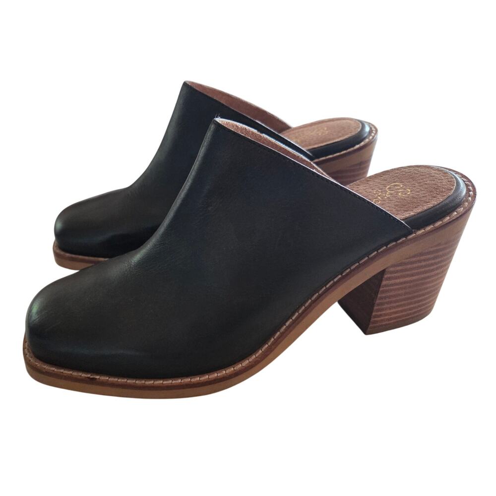 Seychelles 'Spur of the Moment' Black Leather Platform Mule Heels Anthropologie